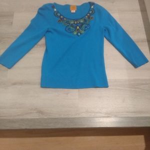 Ruby Red sweater, turquoise, small